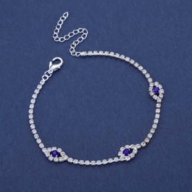 Wendalern Boho Tennis Ankle Bracelet for Women Silver Rhinestone Evil Eye Demon Anklet Diamond CZ Blue Eye Ankle Chain Summer Beach Turkish Lucky Foot Jewelry