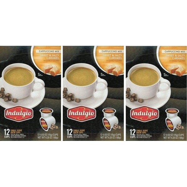 Indulgio Sweet & Salty Caramel Cappuccino Single Serve Cups 12 Count - Pack of 3