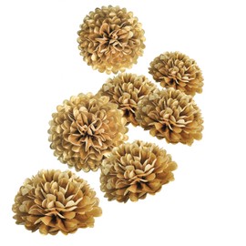 10" Gold Tissue Pom Poms DIY Tissue Paper Flowers for Birthday Wedding Baby Shower Tea Party Dessert Table Decoration, Pack of 18