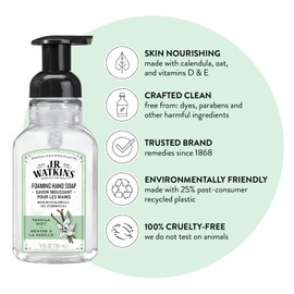 J.R. Watkins Foaming Hand Soap Pump with Dispenser, Moisturizing Hand Soap Foam, Alcohol-Free and Cruelty-Free, Use for Kitchen or Bathroom, Vanilla Mint, 9 fl oz, 3 Pack