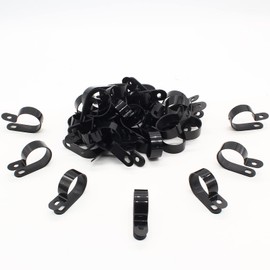 Coufce 50Pcs 1/4 Inch R-Type Cable Clip, P-Style Mounting Clips, Nylon Cable Clip Wire Clamp, Rope Light Screw Mounting Fastener Clips with Pan Head Phillips Screws for Cable Management(Black)