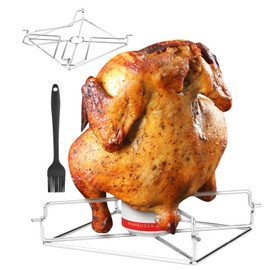 SHIKORI Beer Can Chicken Holder for Grill Oven Smoker Sturdy,Stainless Steel Folding Beer Butt Chicken Holder for Whole Chicken Roaster, Chicken Rack for Tender and Juicy Chicken Turkey (2 PCS)