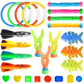 Dive Rings Pool Toys Adults, 26 Pcs Diving Toys for Kids Ages 4-8, Shark Torpedo Dive Set, Octopus Toddler Water Fun Toys, Summer Essentials Underwater Swimming Throwing Gifts for Boys & Girls