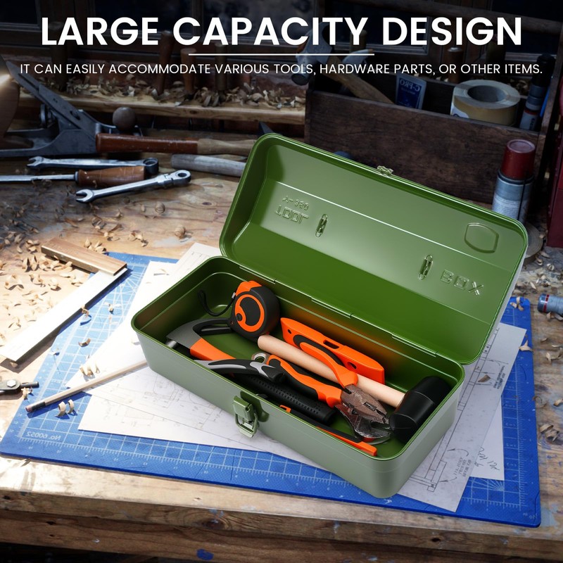15 Inch Metal Tool Box with Lock - Portable Heavy