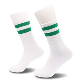 vohiro Classic Striped Tube Socks, Soft Cotton Retro Tube Socks For Men, Women& Teens, 1 Pairs, White/Green - Christmas Fathers Day Graduation Cotton Gift For For Men, Women, Teens. (151)