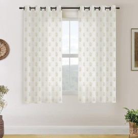 Tan Beige Neutral Farmhouse Curtains 63 Inch Length for Living Room,Sheer Cream Colored Linen Bay Window Curtains 2 Panel Sets