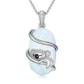 HPQQ Koala Necklace for Women Sterling Silver Opal Pendant Necklace Opal Koala Jewelry Birthday Valentines Day Mothers Day Gifts for Women Her Mom