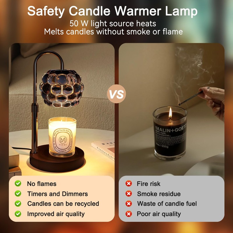 Black Candle Warmer Lamp with Timer - Adjustable Height Candle