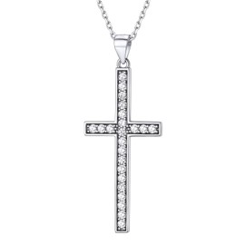 PROSILVER Christian Cross Black Cross Necklace for Women Silver Chain White Cubic Zirconia Pendant Religious Jewelry