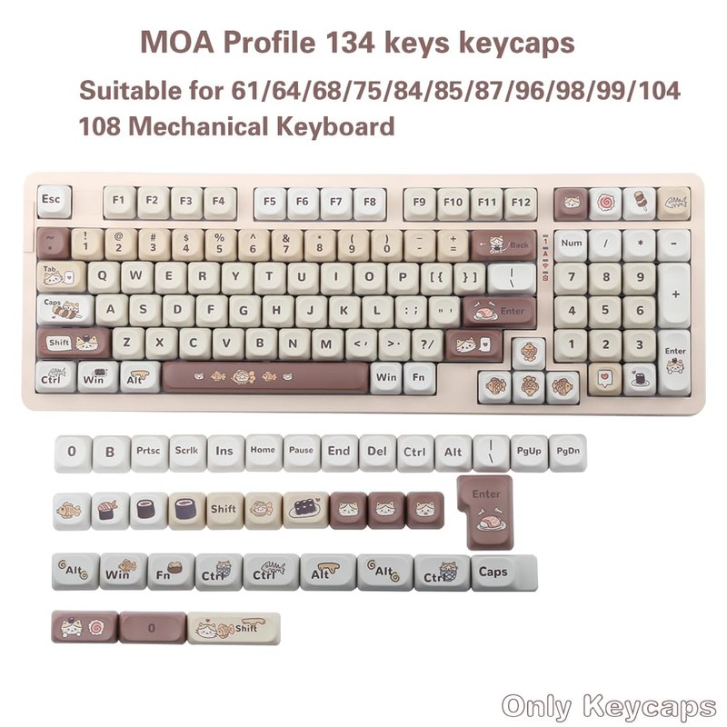 AKepopery Sushi Cat Theme PBT Keycaps MOA Profile Key Caps