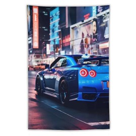 QEOPGNE Jdm R34 Car Tapestry Cool Taillights Sport Car Wall Art Japanese Tokyo Street Car Wall Decor Car Room Decor for Man Cave Garage Office Bedroom Living Room Wall Hanging Tapestries 40"x60"