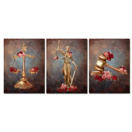 Saypeacher 3 Piece Vintage Legal Canvas Wall Art Law Firm Scales Justice Hammer Picture Prints on Canvas Lawyer Office Decor Art (12"x16"x3pcs)