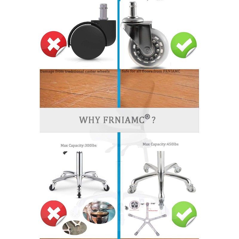 FRNIAMC Professional Saddle Stool with Wheels Ergonomic Swivel Height Adjustable