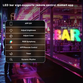 LemonNova LED Neon Sign - Smart App & Remote Control, Multicolor Bar & Wall Decor for Home, Business, Man Cave, Bistro, Pub, Party, Club