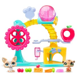 Bandai Littlest Pet Shop Fun Factory Playset LPS Playset With 2 Exclusive Pet Mini Figures 10 Accessories 1 Collector Card And Virtual Codes Animal Collectable Kids Toys For Girls And Boys