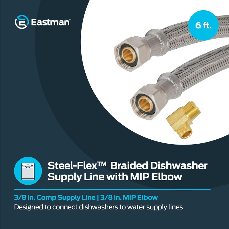 Eastman Dishwasher Installation Kit, 6 Foot Braided Stainless Steel Supply
