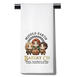 FUNYSO LOTR Inspired Gift Hobbit Gift Second Breakfast Club Gift Book Lovers Literature Gift Middle Earth Bakery Kitchen Towel (Middle Earth UK)