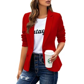 Womens Casual Blazers Long Sleeve Lapel Button Slim Work Office Blazer Jacket(Red,Small)