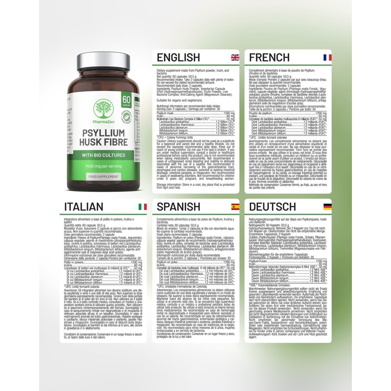 Psyllium Husk Capsules with Probiotics - Fibre Supplement Complex 1400mg