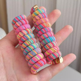 Rainbow Wool Spiral Hair Ties for Women No Damage Coil Hair Ties for Girls Hair Scrunchies Colorful Telephone Wire Hair Tie Elastic Hair Bands Ponytail Holders Telephone Line Hair Accessories, 2pcs