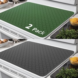 Epinovo Stove Top Cover for Electric Stove 2 Pack, Silicone Stove Mat for Glass Top Stove, 28×20 Inches Heat Resistant Glass Cooktop Protector, Gray + Dark Green