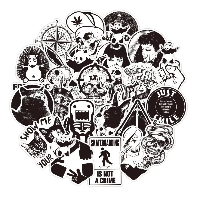 Blanco Y Negro Aesthetic Gótico 50 Calcomanias Stickers Pvc
