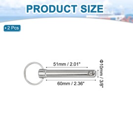 sourcing map Quick Release Pin, Dia 3/8"(10mm) Usable Length 2.01"(51mm) Total Length 3.7"(94mm) Bimini Top Pin Marine Hardware Carbon Steel for Boat Accessories, Pack of 2