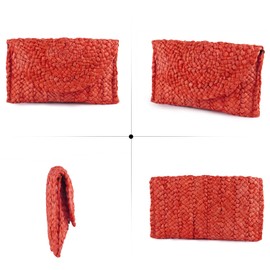 Syrads Women’s Straw Evening Clutch Purse Summer Beach Handbag Straw Woven Envelope Bag,Red