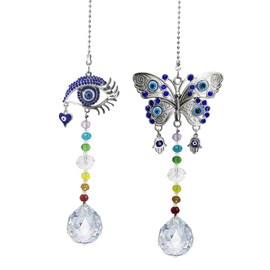 Window Hanging Suncatcher with Crystal Blue Butterfly Garden Decoration (Butterfly + Blue Eye)