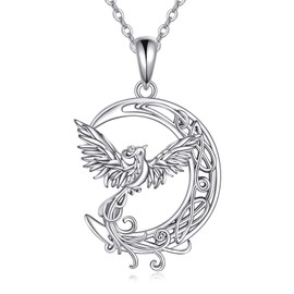 YAFEINI Phoenix Necklace Sterling Silver Phoenix Crescent Moon Pendant Necklace Jewelry Gifts For Women Mom