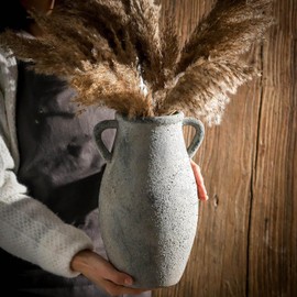 Lyeec Large Ceramic Rustic Vase,11.3 inch Tall Farmhouse Flower Vase with 2 Handles for Home Decor, Living Room Entryway Table Centerpiece Decor