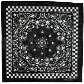 Zac's Alter Ego Skull & Paisley Bandana/Face Mask with Chessboard Border
