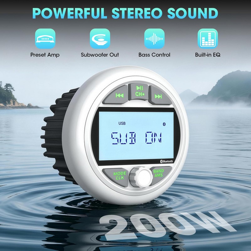Bluetooth Marine Gauge Radio System: Waterproof Stereo Receiver for Boat