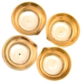 Brass Diya Set of 4 Deepak Long Wick Diva Traditional Indian Festival Décor Decoration for Pooja Temple Mandir Home Karthik Deepam Decorative Lighting Accessories and Gifting (Brass 4 Diya)