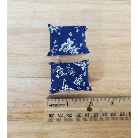 Unbranded Dollhouse Pillows Navy Blue & White Floral Set of 2 1:12 Scale Miniature