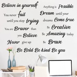 Inspirational Wall Decals Quotes Motivational Wall Stickers Vinyl Removable Positive Phrases Wall Decals Spiritual Saying Lettering Decal for Kids Classroom Woman Bedroom Living Room Mirror Wall Decor