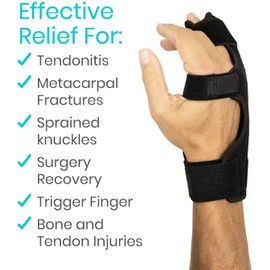 Vive Boxer Finger Splint - Supports Pinky, Ring, Middle Metacarpals and Knuckles - Right or Left Adjustable Hand Brace - Straightening for Trigger Finger, Injury, Fracture, Broken, Tendonitis (9 inch)