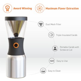 asobu Coldbrew Portable Cold Brew Coffee Maker With a Vacuum Insulated 1 Liter Stainless Steel 18/8 Carafe Bpa Free (Wood)