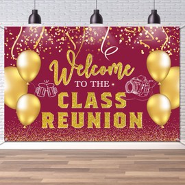 Dill-Dall Welcome to Class Reunion Backdrop Wall Banner, Class of 1995 2005 2015, Happy 10th 20th 30th Anniversary Classmate Reunion Party Photo Background Decorations Supplies Hanging Sign, 6x4ft Red