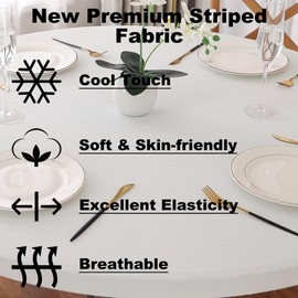 Viiamacki Jacquard Spandex Fitted Round Tablecloth, Elastic Cool Touch Fabric Table Cover, Stretch Table Cloth for Folding Dining Camping Picnic Desk Outdoor Party Festival 48 Inches White