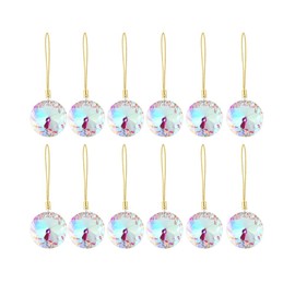 12 Pcs Crystal Glass Balls for Christmas Decor1.18'' Round Prism Flower Christmas Tree Decorations Reusable Mini Christmas Hanging Ornaments for Home Christmas Decorations,AB Colour