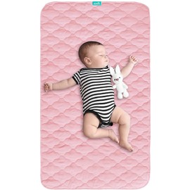 Biloban Baby Waterproof Bed Pad Washable Quilted Crib Mattress Pad 28" x 52", Reusable Underpads Bed Wetting Incontinence Cover for Baby Toddler Children and Adults, Pink