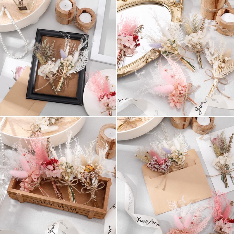 Heyu-Lotus 6 Bundles Mini Dried Bouquet, Dried Flowers for Crafts,