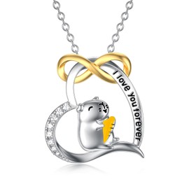 Flpruy Cute Animal Necklace 925 Sterling Silver Guinea Pig/Sea Otter Chain Cute Animal Jewellery Pendant Necklace for Women, Sterling Silver