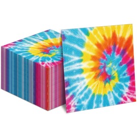 Censen 100 Pcs Tie Dye Theme Napkins Groovy Paper Disposable Rainbow Party Cocktail Beverage Napkins Dinner Luncheon Napkins for Hippie Themed Birthday Party Supplies Fiesta Party Decoration (Classic)