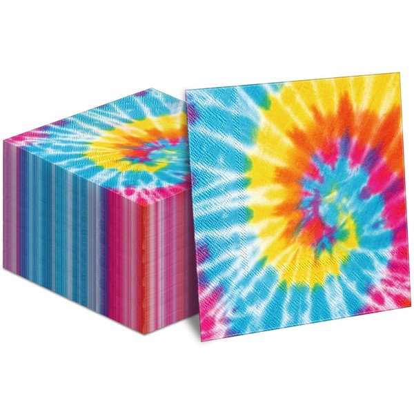Censen 100 Pcs Tie Dye Theme Napkins Groovy Paper Disposable
