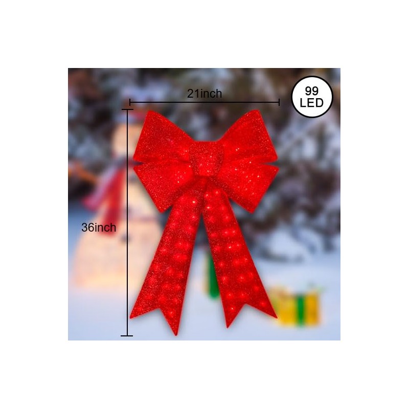 JUSTPRO 40" 99 LED Lighted Red Sparkly Bow Christmas Decoration