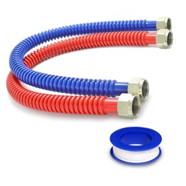 CMI Inc - 24 Inch Flexible Stainless Steel Water Heater Hose with 3/4 Inch x 3/4 Inch Female Iron Pipe Thread, Corrugated Line Fittings for Hot & Cold, Blue and Red Color Coded Pipes - 2 Pack