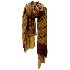 Oversized Paisley Diagonal Stripe Wool Blend Shawl Wrap Stole Scarf Throw Brown Gold