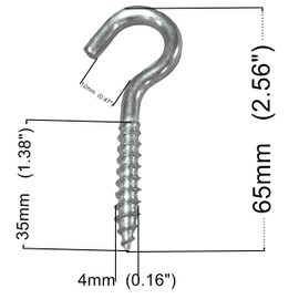 Screw in Hooks Plain Ceiling Cup for Hanging Lights Eye M4 Screw-in Hooks Large Heavy Duty Cup Hooks Size: 4mm x 65mm Box of 30pcs